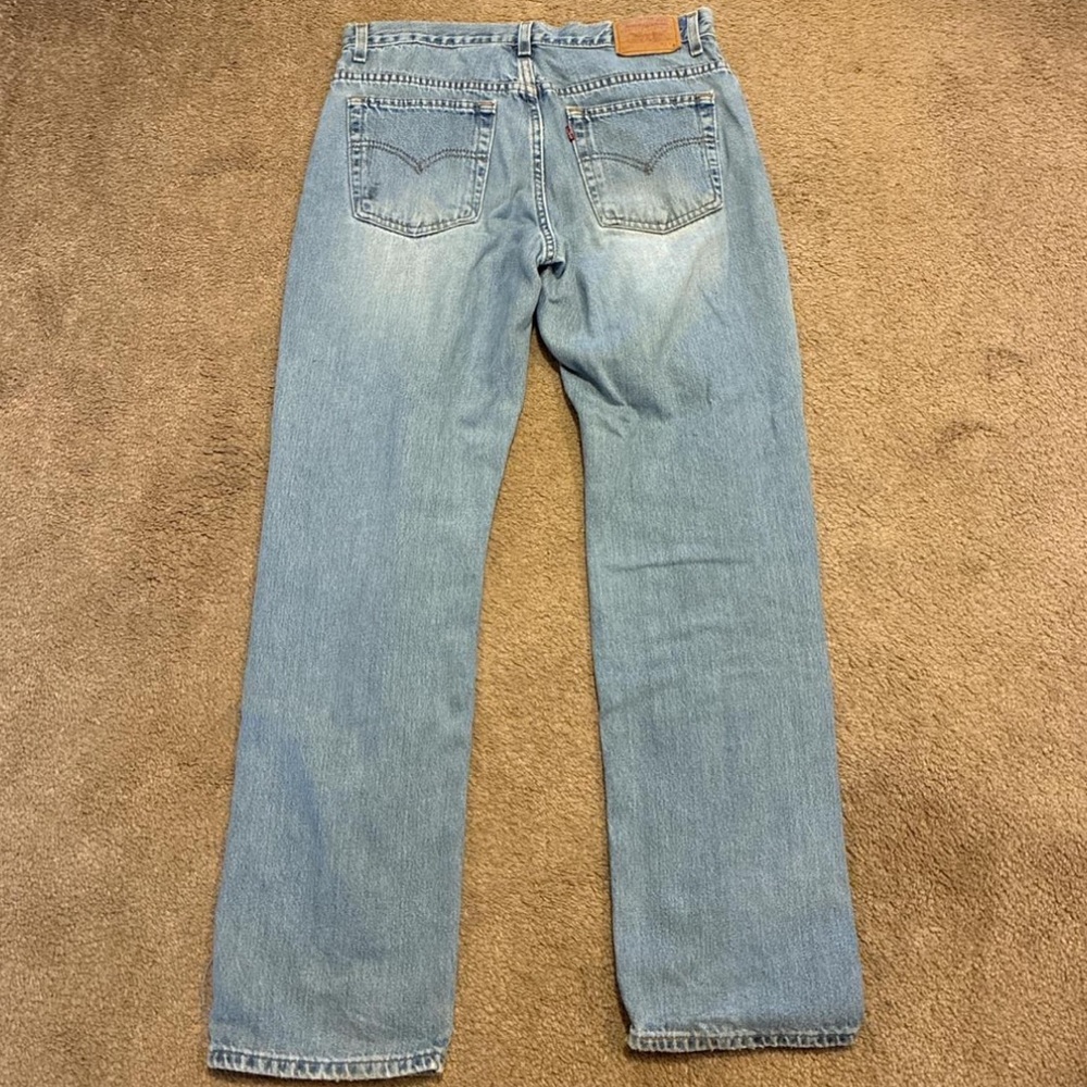 Custom Levi's Light Wash Straight Leg Jeans with Pink & Purple Patchwork - Picture 2 of 4